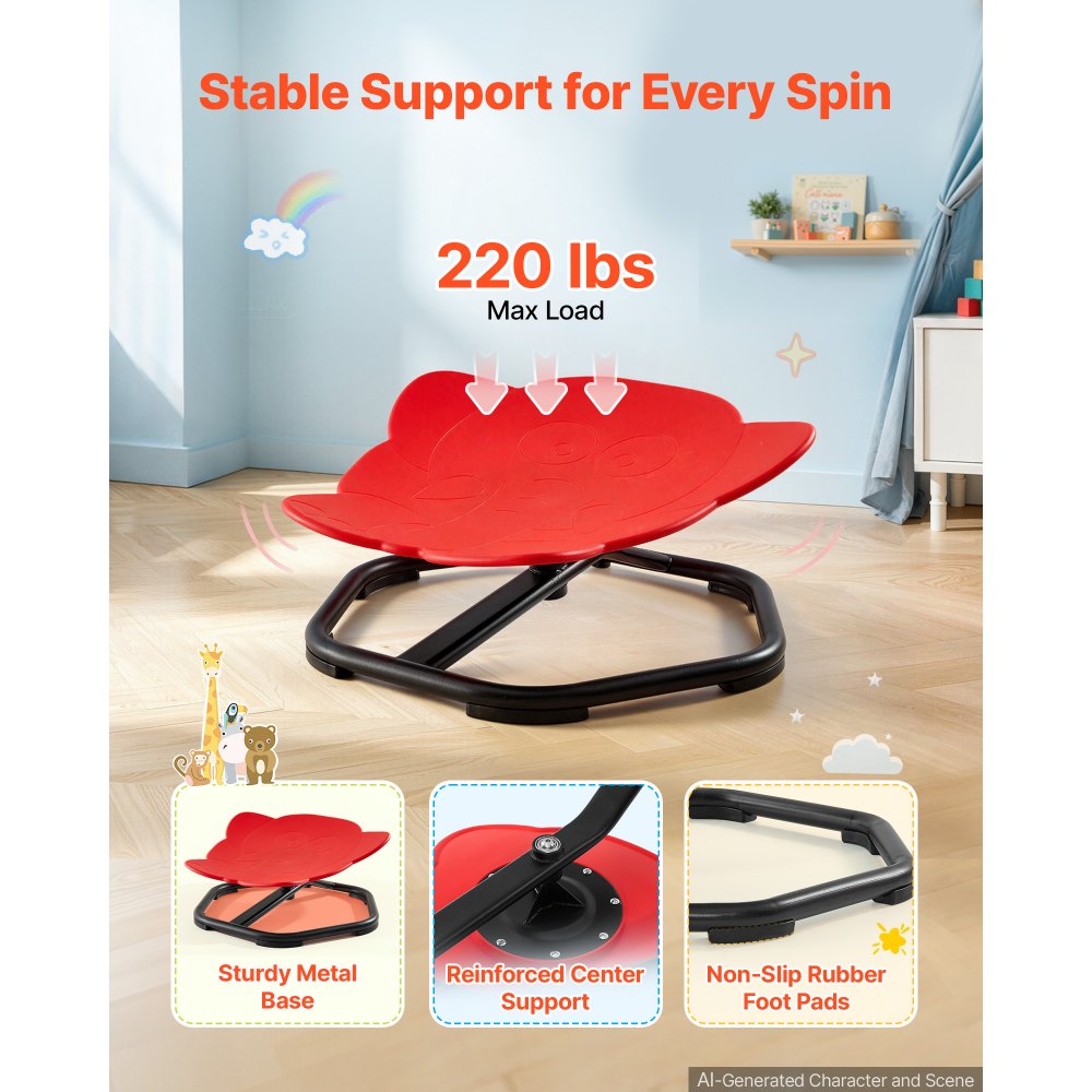 VEVOR Spinning Chair for Autistic Kids Ages 3-12 Autism Sensory Toy 100 kg, Sensory Swivel Seat Products for Children ADHD, Training Body Coordination Balance, 520 mm x 500 mm, Elephant Shape, Red