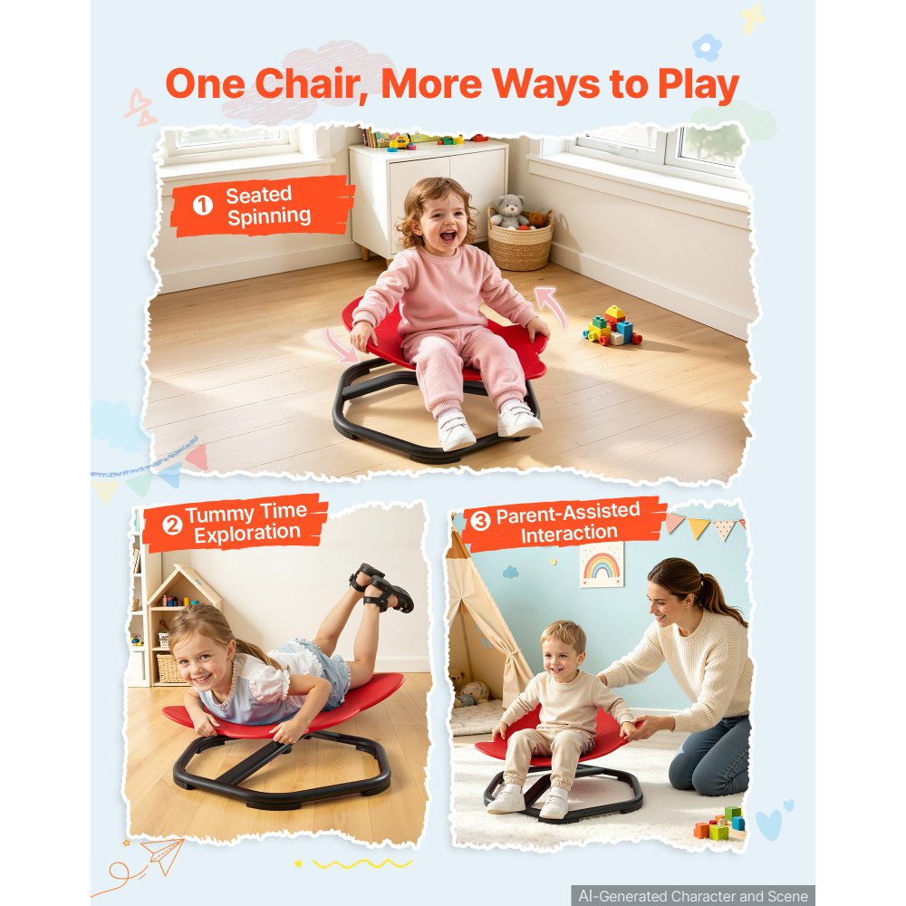 VEVOR Spinning Chair for Autistic Kids Ages 3-12 Autism Sensory Toy 100 kg, Sensory Swivel Seat Products for Children ADHD, Training Body Coordination Balance, 520 mm x 500 mm, Elephant Shape, Red