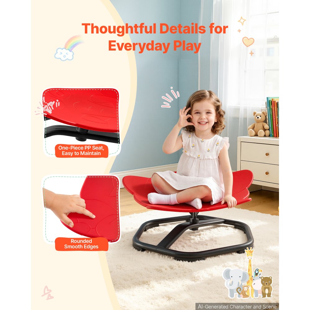 VEVOR Spinning Chair for Autistic Kids Ages 3-12 Autism Sensory Toy 100 kg, Sensory Swivel Seat Products for Children ADHD, Training Body Coordination Balance, 520 mm x 500 mm, Elephant Shape, Red