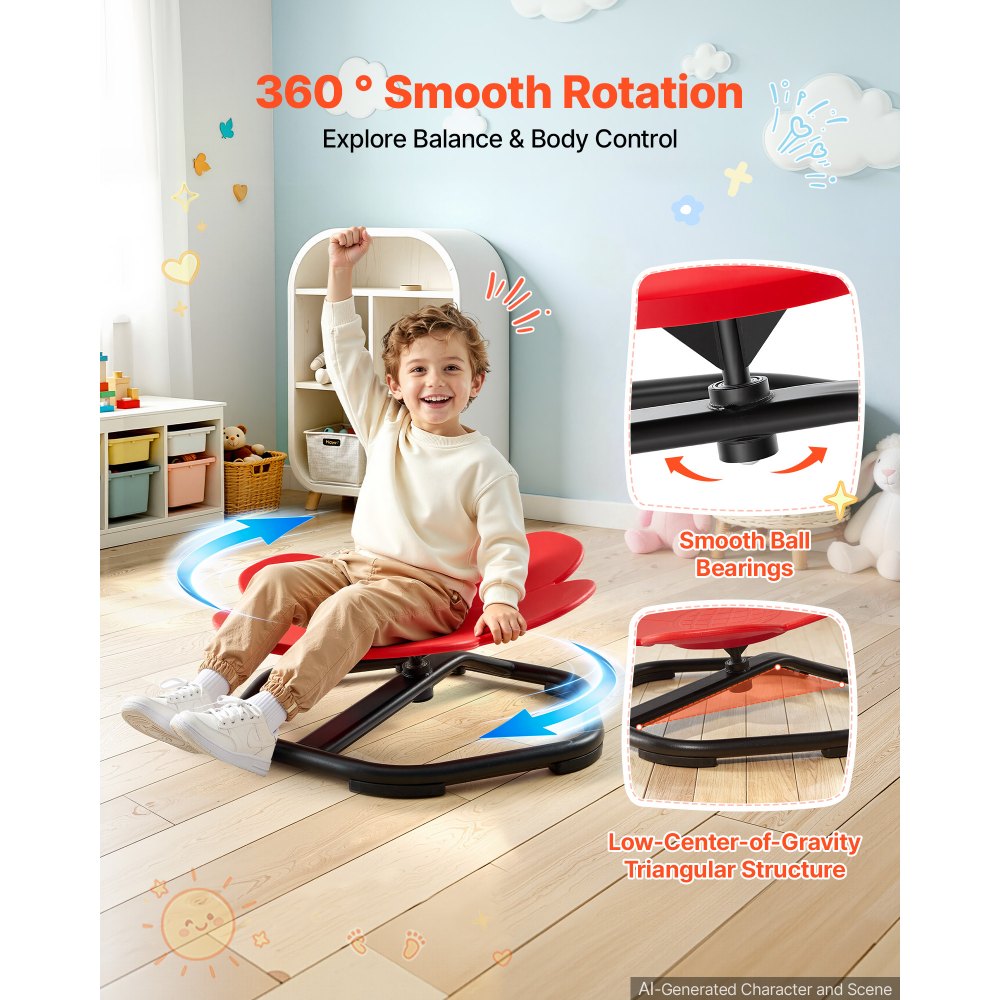 VEVOR Spinning Chair for Autistic Kids Ages 3-12 Autism Sensory Toy 100 kg, Sensory Swivel Seat Products for Children with ADHD, Training Body Coordination Balance, 525 mm x 525 mm, Flower Shape, Red