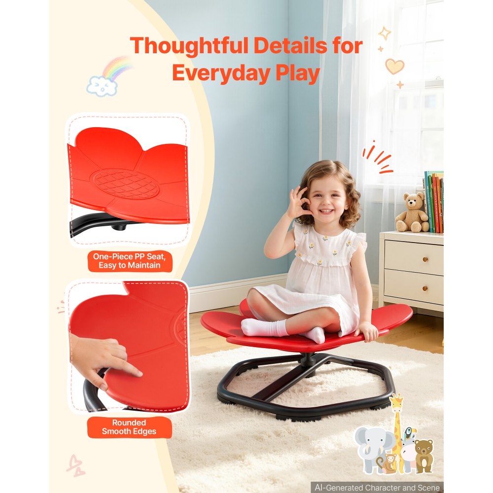 VEVOR Spinning Chair for Autistic Kids Ages 3-12 Autism Sensory Toy 100 kg, Sensory Swivel Seat Products for Children with ADHD, Training Body Coordination Balance, 525 mm x 525 mm, Flower Shape, Red