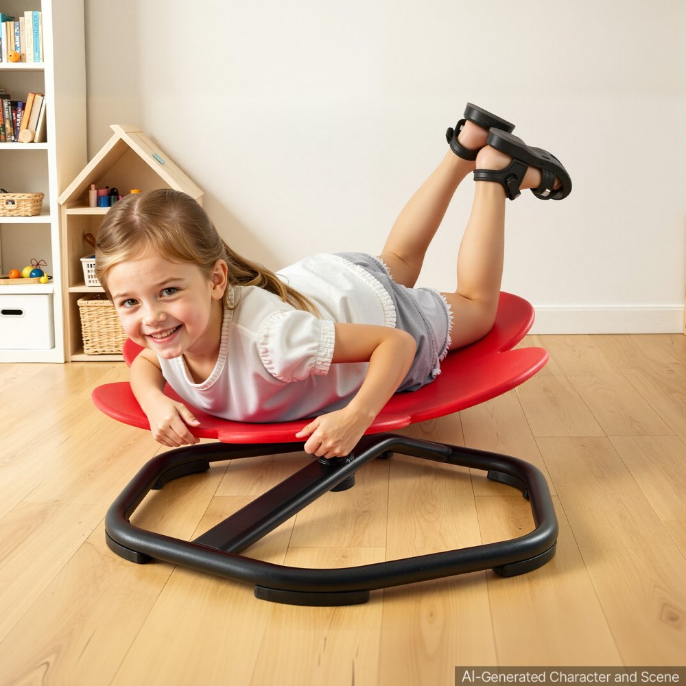 VEVOR Spinning Chair for Autistic Kids Ages 3-12 Autism Sensory Toy 100 kg, Sensory Swivel Seat Products for Children with ADHD, Training Body Coordination Balance, 525 mm x 525 mm, Flower Shape, Red