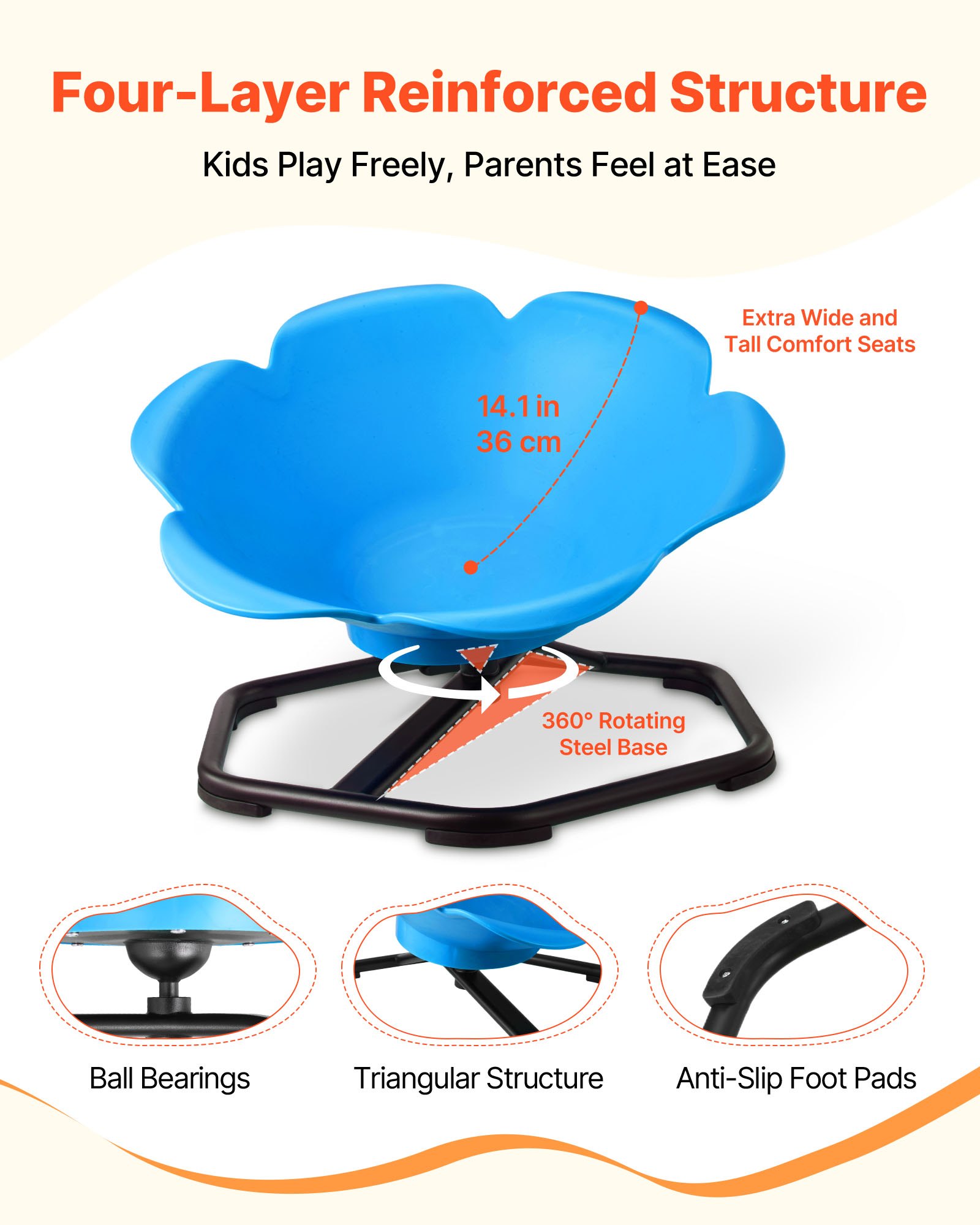 VEVOR Kids Swivel Chair, 220 lbs Capacity, Cylinder Shape Sensory Spinning Chair, Autistic Kids Sensory Toy Seat with Non-Slip Metal Base, Toddler Sit & Spin Seat for Coordination Balance Focus, Blue