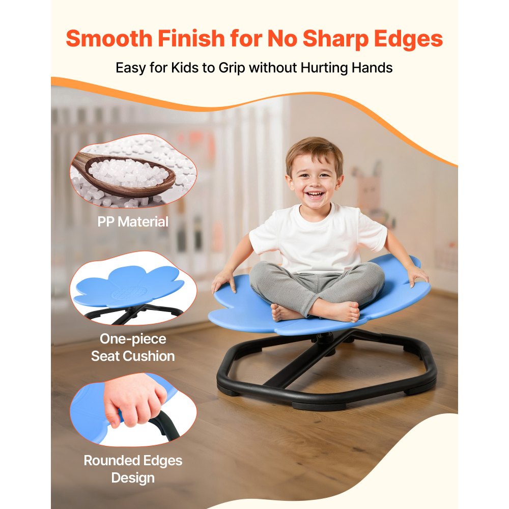 VEVOR Kids Swivel Chair, 220 lbs Capacity, Flower Shape Sensory Spinning Chair, Autistic Kids Sensory Toy Seat with Non-Slip Metal Base, Toddler Sit & Spin Seat for Coordination Balance Focus, Blue