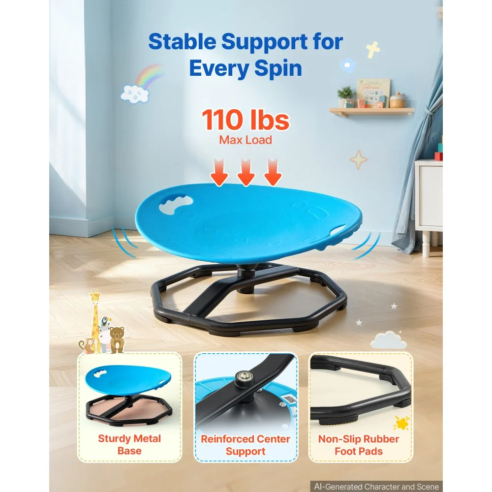 VEVOR Spinning Chair for Autistic Kids Ages 2-6 Autism Sensory Toy 50 kg, Sensory Swivel Seat Products for Children ADHD, Training Body Coordination Balance, 430 mm x 355 mm, Rounded Shape, Blue