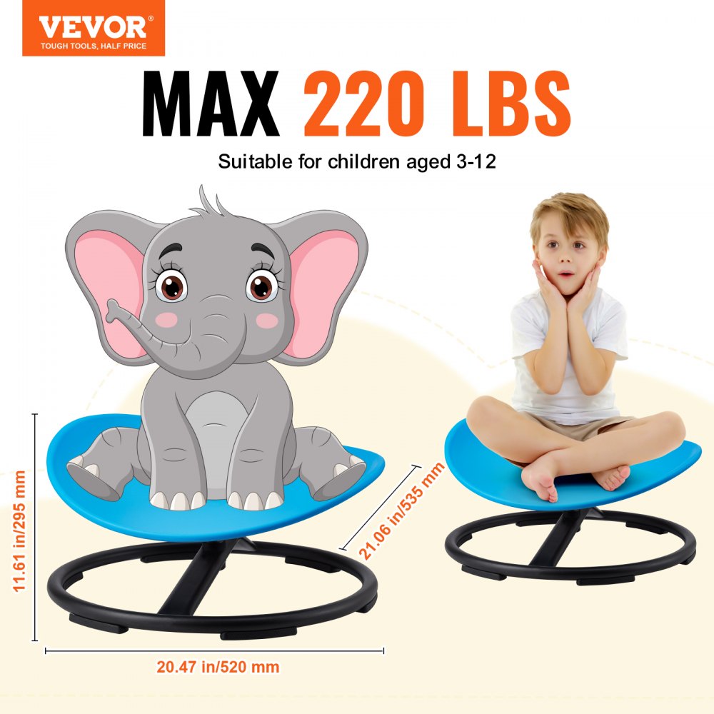 VEVOR Kids Swivel Chair, 100KG Capacity, Sensory Spinning Chair, Autistic Kids Sensory Toy Chair with Non-Slip Metal Base, Toddler Sit and Spin Chair for Coordination Balance Focus Training Blue
