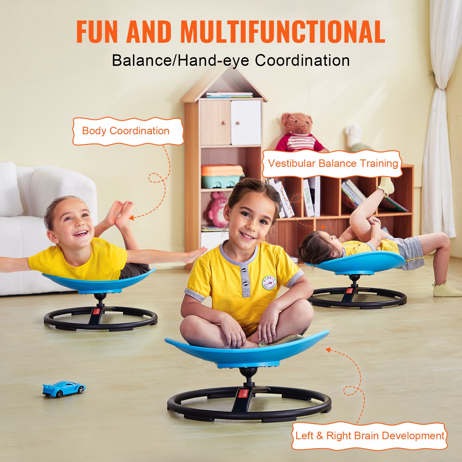 VEVOR Kids Swivel Chair, 100KG Capacity, Sensory Spinning Chair, Autistic Kids Sensory Toy Chair with Non-Slip Metal Base, Toddler Sit and Spin Chair for Coordination Balance Focus Training Blue