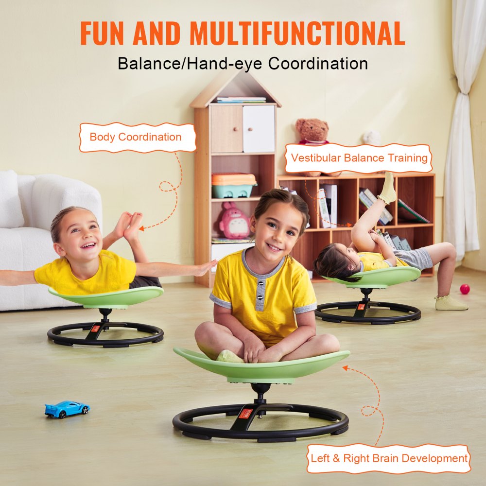 VEVOR Kids Swivel Chair, 100KG Capacity, Sensory Spinning Chair, Autistic Kids Sensory Toy Chair with Non-Slip Metal Base, Toddler Sit and Spin Chair for Coordination Balance Focus Training Green