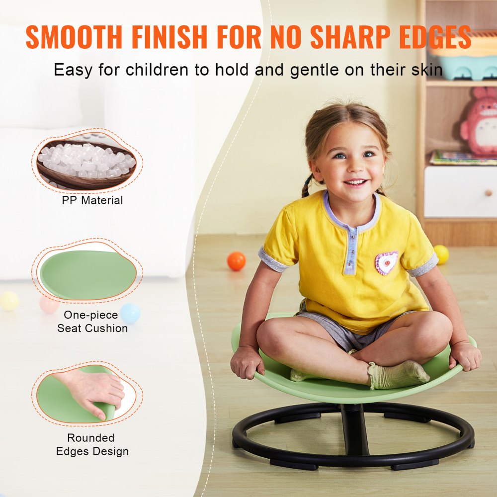 VEVOR Kids Swivel Chair, 100KG Capacity, Sensory Spinning Chair, Autistic Kids Sensory Toy Chair with Non-Slip Metal Base, Toddler Sit and Spin Chair for Coordination Balance Focus Training Green