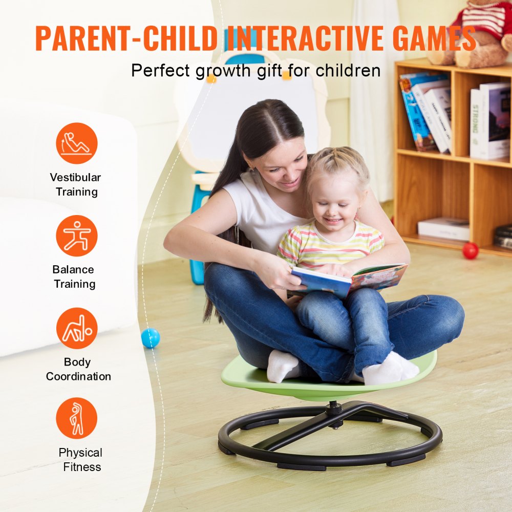 VEVOR Kids Swivel Chair, 100KG Capacity, Sensory Spinning Chair, Autistic Kids Sensory Toy Chair with Non-Slip Metal Base, Toddler Sit and Spin Chair for Coordination Balance Focus Training Green