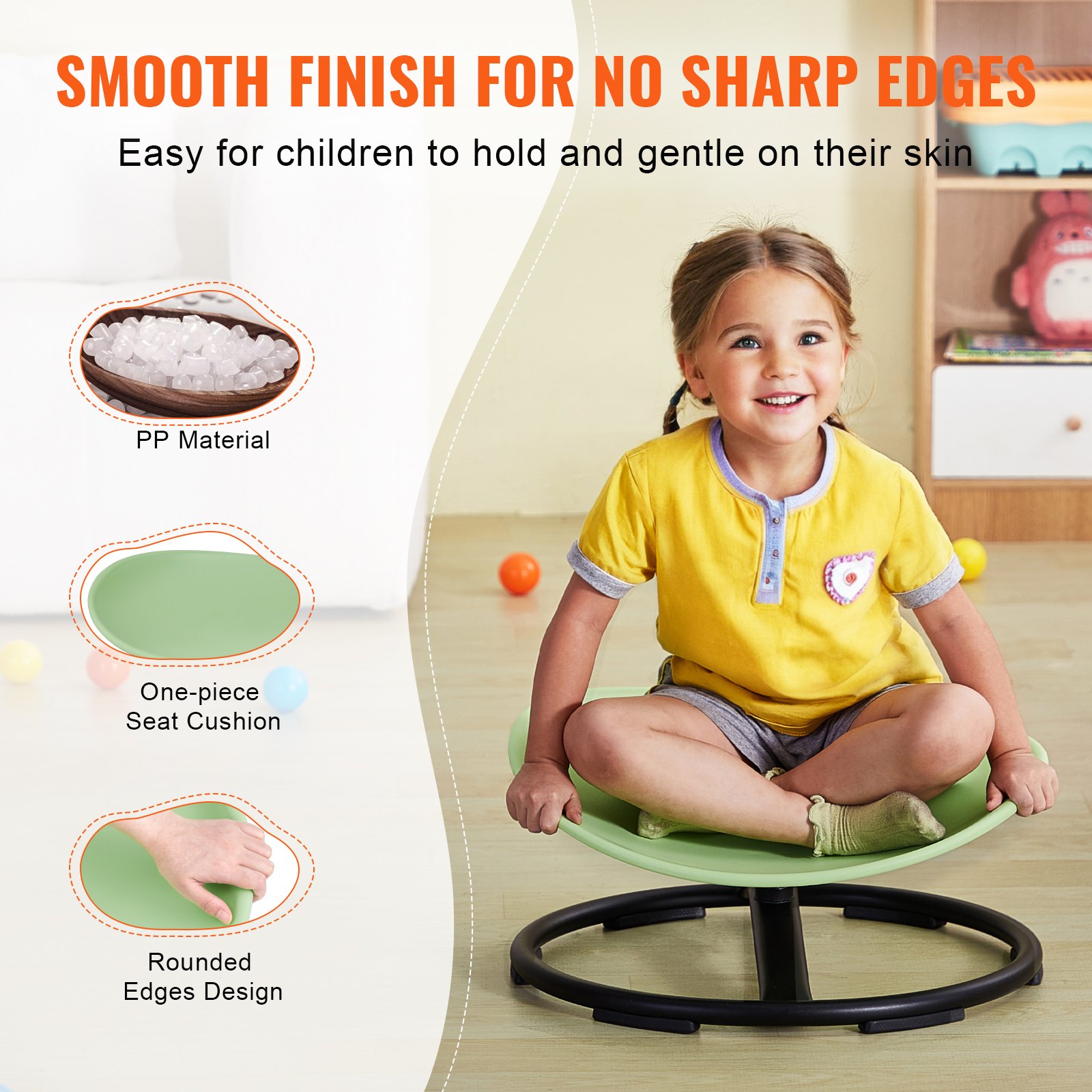 VEVOR Kids Swivel Chair, 100KG Capacity, Sensory Spinning Chair, Autistic Kids Sensory Toy Chair with Non-Slip Metal Base, Toddler Sit and Spin Chair for Coordination Balance Focus Training Green