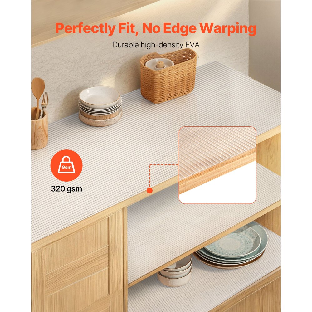 VEVOR Drawer and Shelf Liner for Kitchen Cabinet, Non-Adhesive Non-Slip Thick Refrigerator Liners, Waterproof Shelf Paper, Cupboard Bathroom Drawer Mats, EVA Fridge Lining for Shelves, Clear, 23 FT