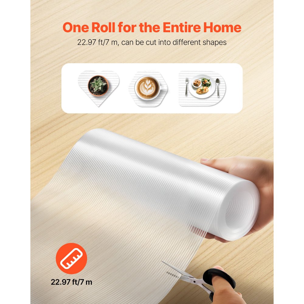 VEVOR Drawer and Shelf Liner for Kitchen Cabinet, Non-Adhesive Non-Slip Thick Refrigerator Liners, Waterproof Shelf Paper, Cupboard Bathroom Drawer Mats, EVA Fridge Lining for Shelves, Clear, 23 FT