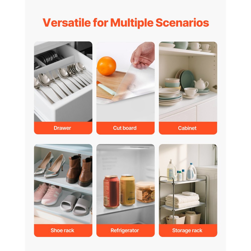 VEVOR Drawer and Shelf Liner for Kitchen Cabinet, Non-Adhesive Non-Slip Thick Refrigerator Liners, Waterproof Shelf Paper, Cupboard Bathroom Drawer Mats, EVA Fridge Lining for Shelves, Clear, 23 FT