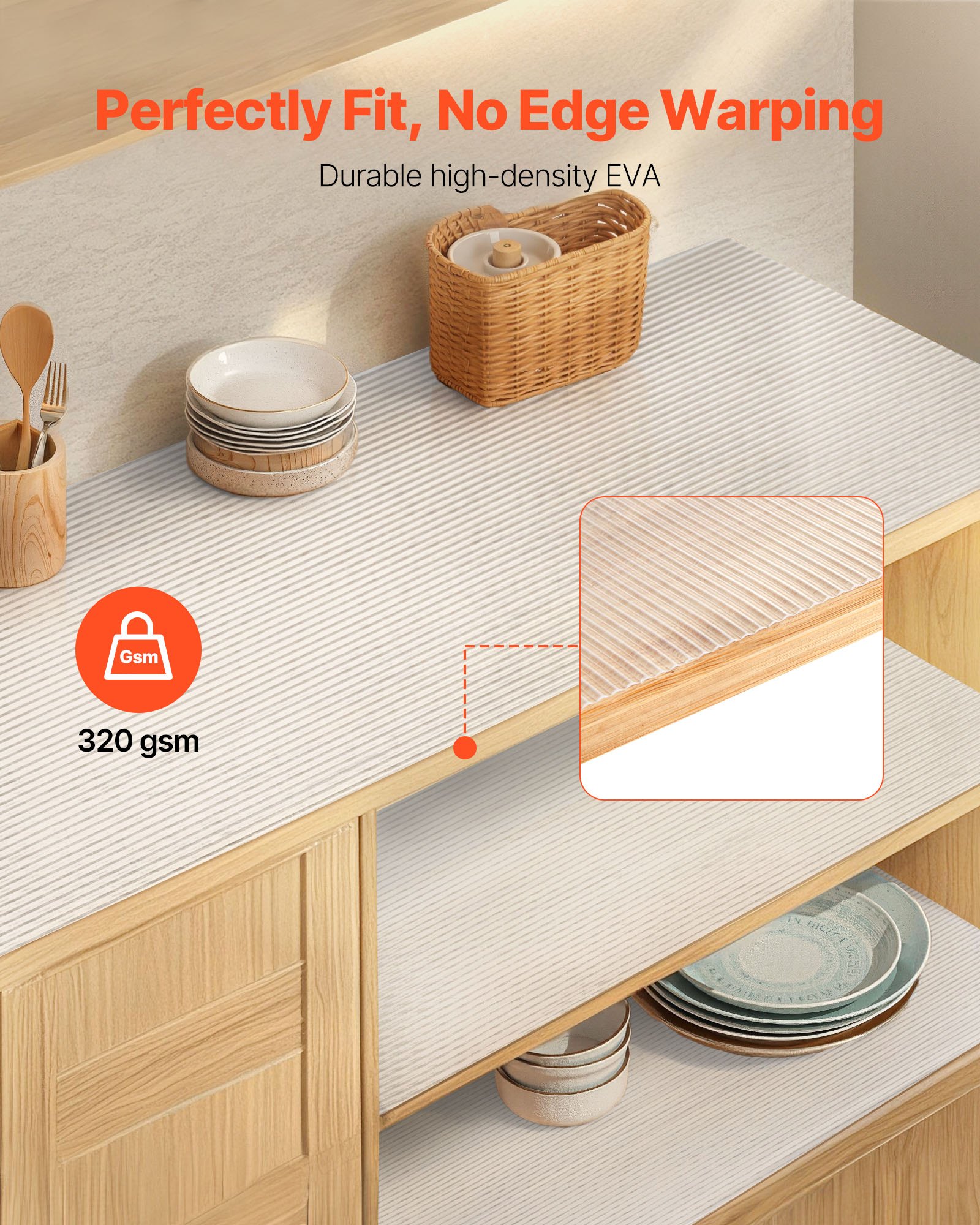 VEVOR Drawer and Shelf Liner for Kitchen Cabinet, Non-Adhesive Non-Slip Thick Refrigerator Liners, Waterproof Shelf Paper, Cupboard Bathroom Drawer Mats, EVA Fridge Lining for Shelves, Clear, 23 FT