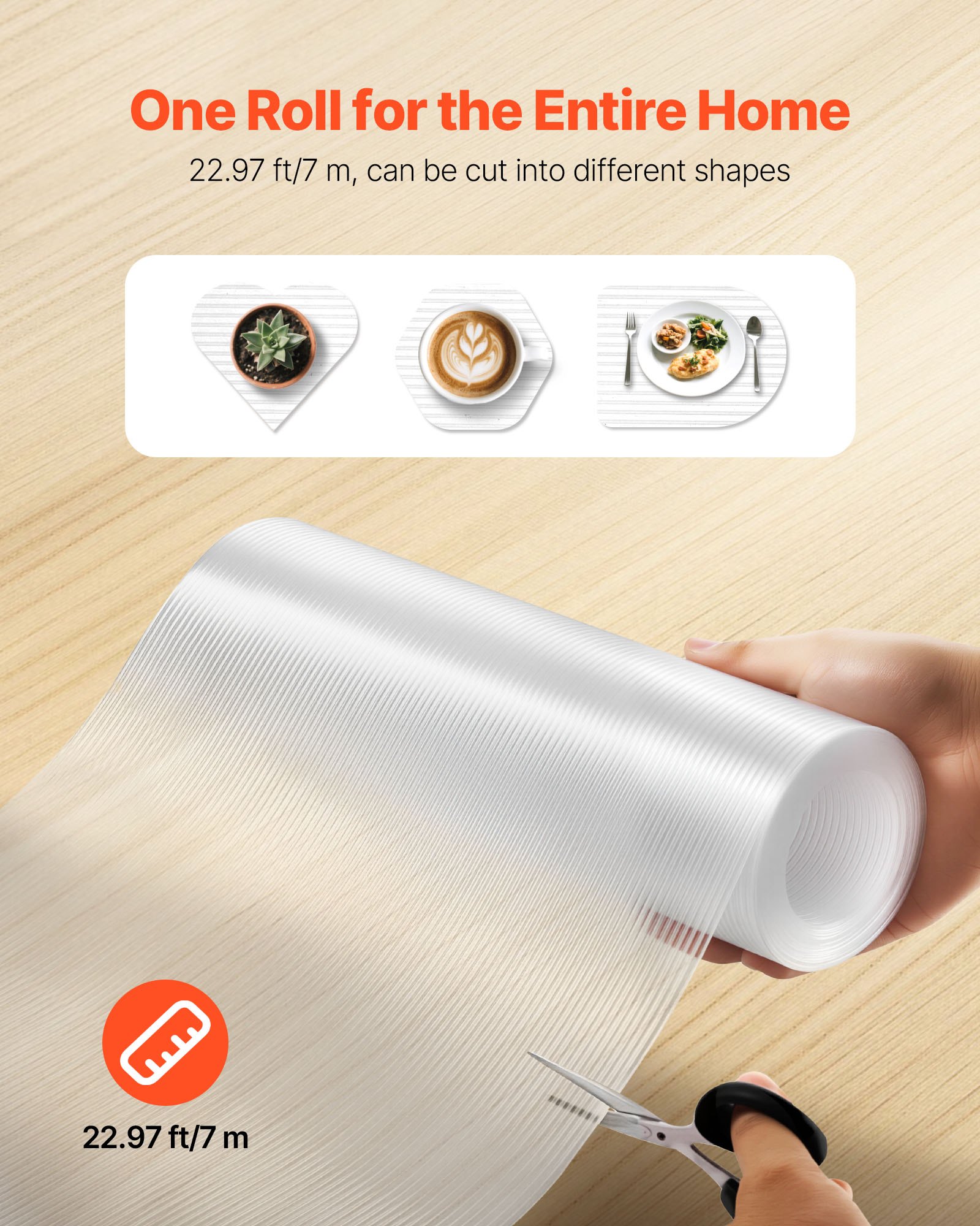 VEVOR Drawer and Shelf Liner for Kitchen Cabinet, Non-Adhesive Non-Slip Thick Refrigerator Liners, Waterproof Shelf Paper, Cupboard Bathroom Drawer Mats, EVA Fridge Lining for Shelves, Clear, 23 FT
