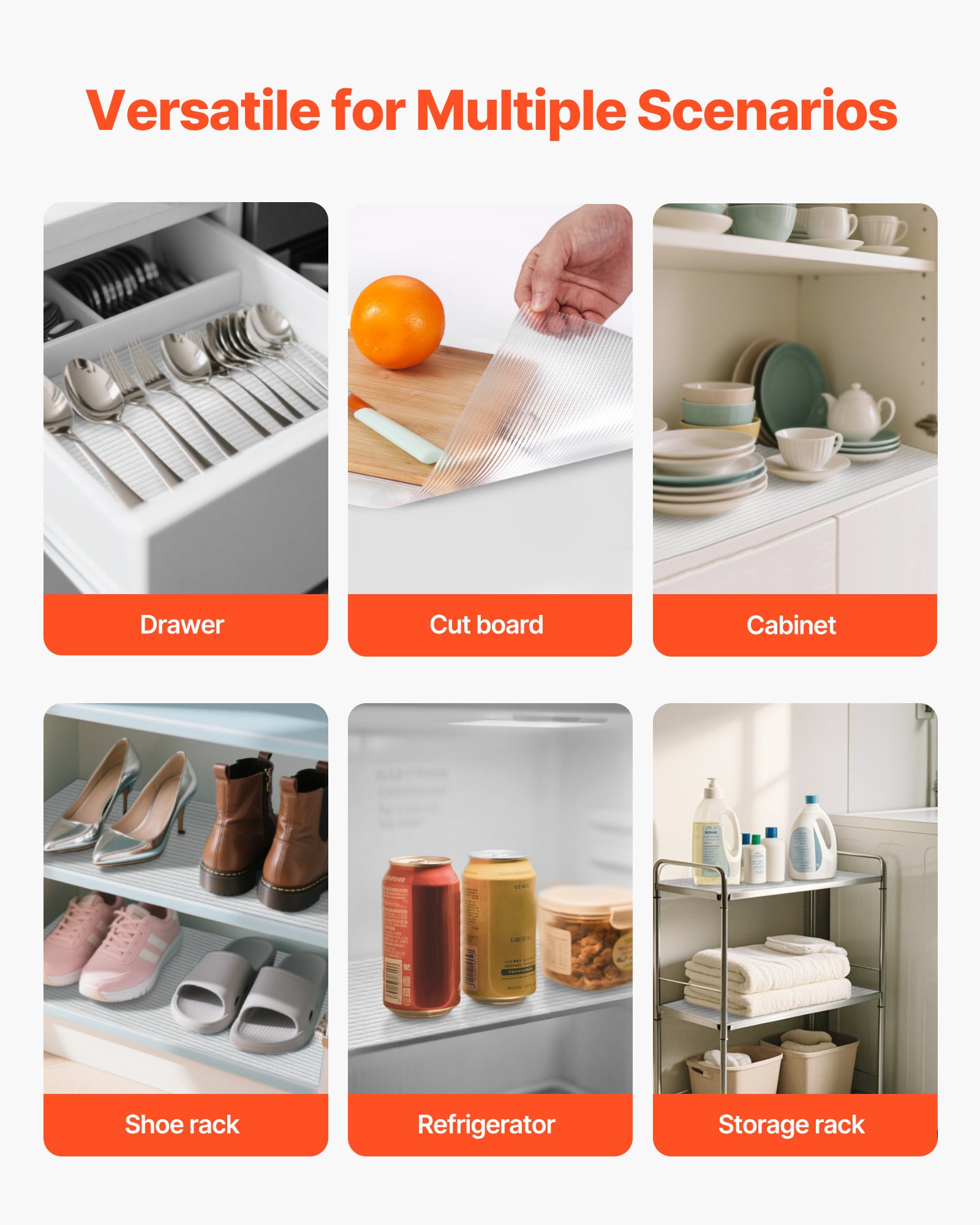 VEVOR Drawer and Shelf Liner for Kitchen Cabinet, Non-Adhesive Non-Slip Thick Refrigerator Liners, Waterproof Shelf Paper, Cupboard Bathroom Drawer Mats, EVA Fridge Lining for Shelves, Clear, 23 FT