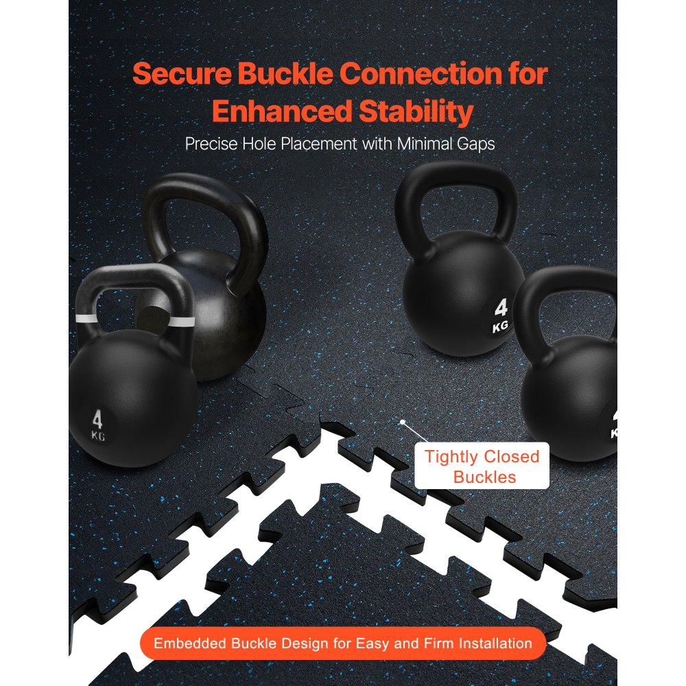 VEVOR 0.56 Inch Thick Gym Floor Mats, 12 Tiles Rubber Top with EVA Foam, 25" x 25" Gym Flooring Workout Mats with 48 sq.ft Coverage, Interlocking Puzzle Gym Mats for Gym, Home, Garage, Black & Blue