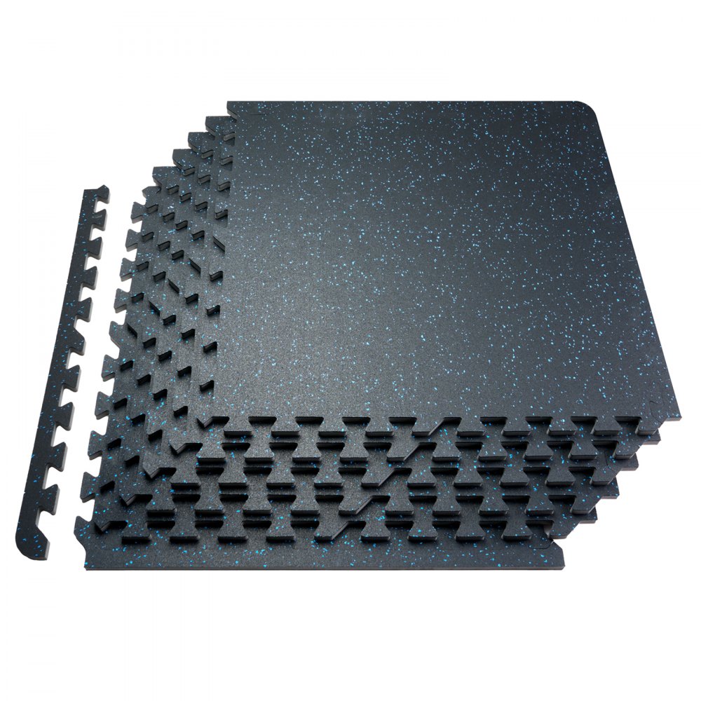 VEVOR 0.56 Inch Thick Gym Floor Mats, 12 Tiles Rubber Top with EVA Foam, 25" x 25" Gym Flooring Workout Mats with 48 sq.ft Coverage, Interlocking Puzzle Gym Mats for Gym, Home, Garage, Black & Blue