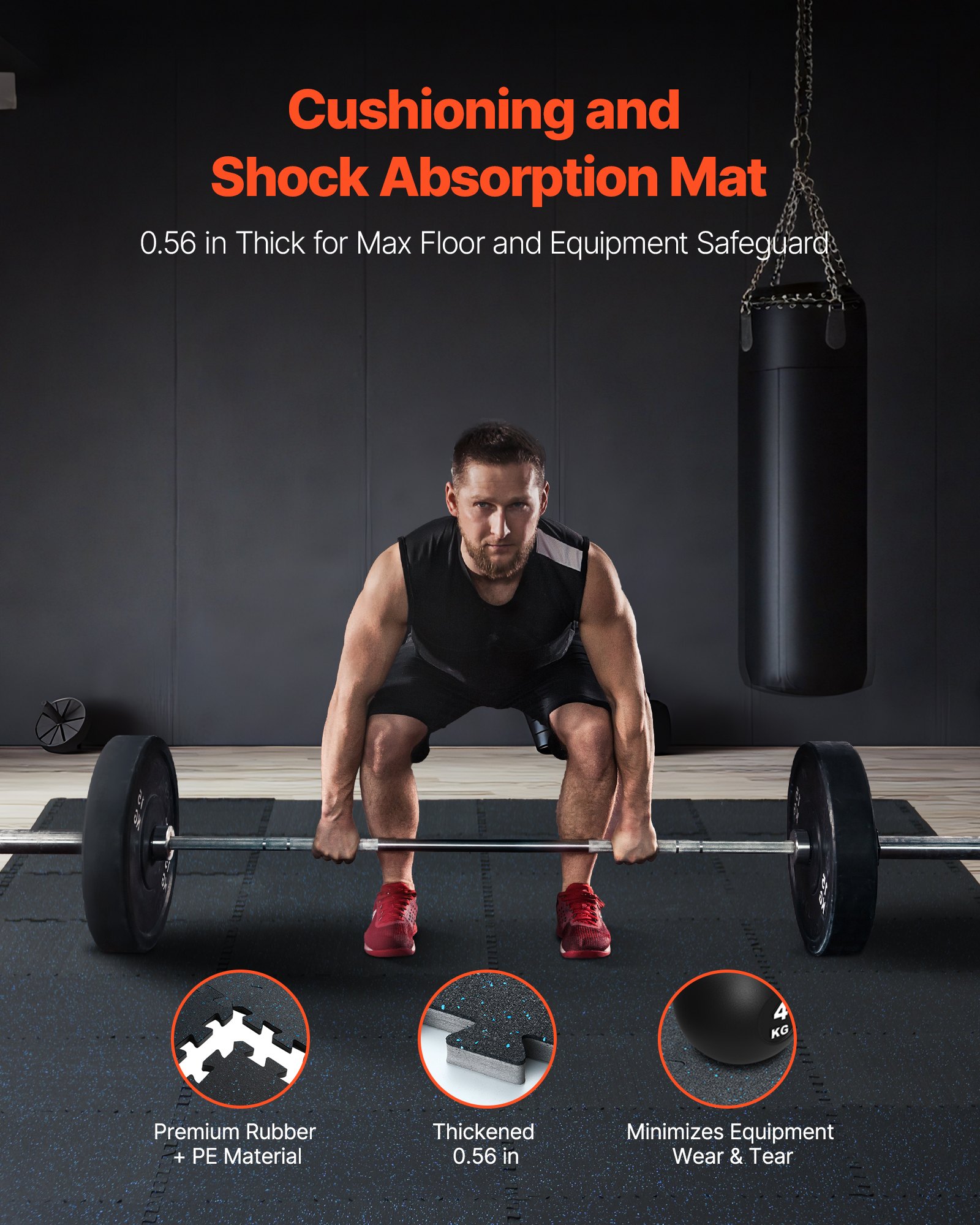 VEVOR 0.56 Inch Thick Gym Floor Mats, 6 Tiles Rubber Top with EVA Foam, 25" x 25" Gym Flooring Workout Mats with 25 sq.ft Coverage, Interlocking Puzzle Gym Mats for Gym, Home, Garage, Black & Blue