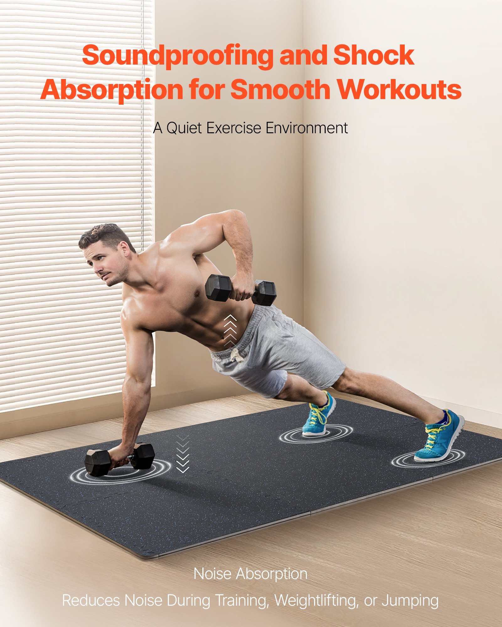 VEVOR 0.56 Inch Thick Gym Floor Mats, 6 Tiles Rubber Top with EVA Foam, 25" x 25" Gym Flooring Workout Mats with 25 sq.ft Coverage, Interlocking Puzzle Gym Mats for Gym, Home, Garage, Black & Blue