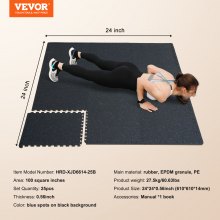 VEVOR 0.56" Thick Gym Floor Mats 25 Tiles Rubber Top with EVA Foam Black & Blue