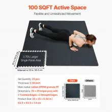 VEVOR 25 PCS 0.56" Thick Gym Floor Mats, 24" x 24" EVA Foam & Rubber Top Interlocking Workout Floor Mats with 100 sq.ft Coverage, Waterproof Exercise Puzzle Flooring for Gym, Home, Garage, Basement, Black & Blue