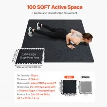 VEVOR 25 PCS 0.56" Thick Gym Floor Mats, 24" x 24" EVA Foam & Rubber Top Interlocking Workout Floor Mats with 100 sq.ft Coverage, Waterproof Exercise Puzzle Flooring for Gym, Home, Garage, Basement, Black & White