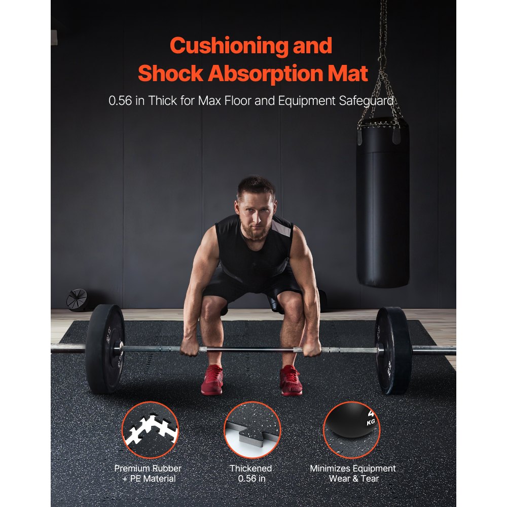 VEVOR 0.56 Inch Thick Gym Floor Mats, 6 Tiles Rubber Top with EVA Foam, 25" x 25" Gym Flooring Workout Mats with 25 sq.ft Coverage, Interlocking Puzzle Gym Mats for Gym, Home, Garage, Black & White