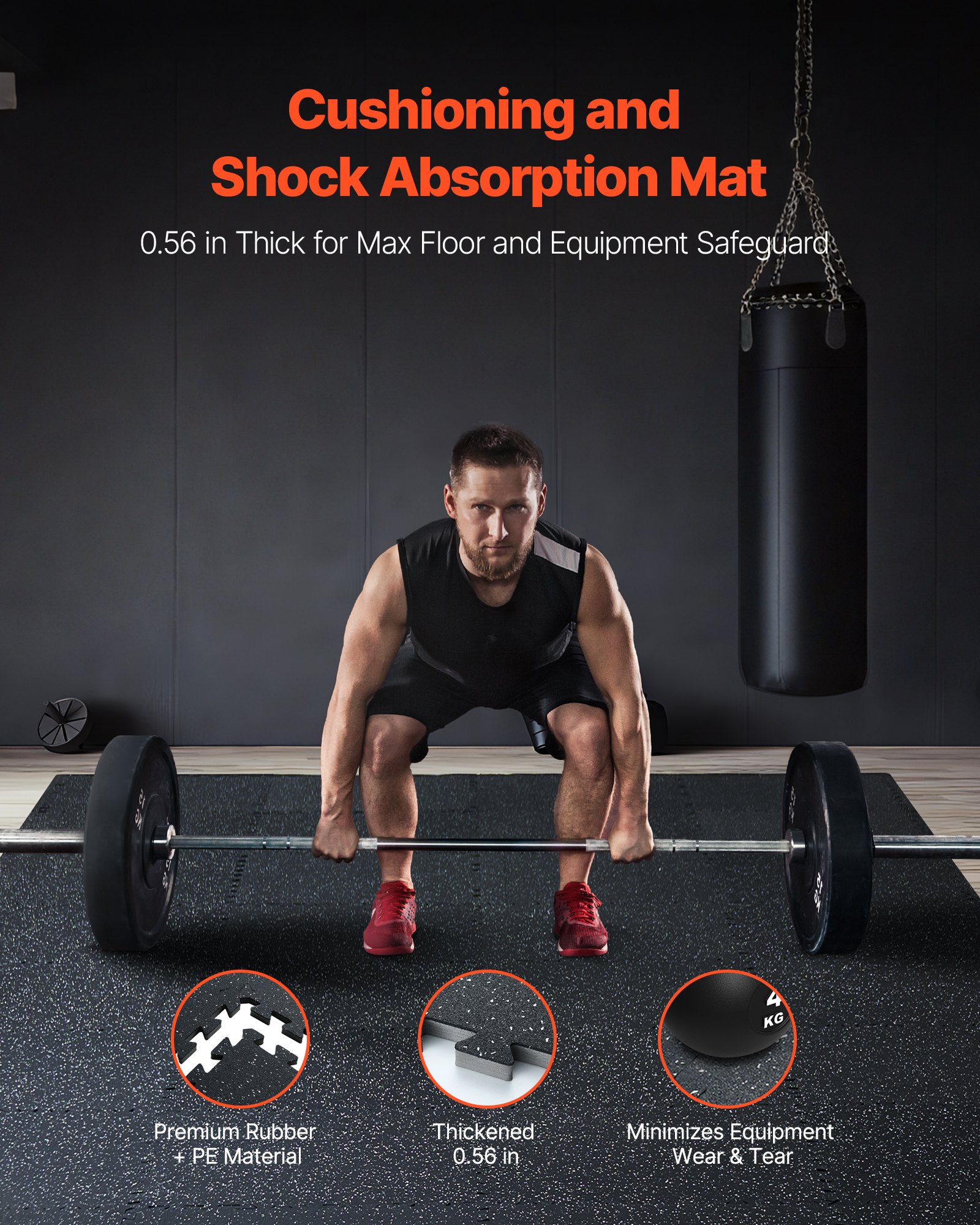 VEVOR 0.56 Inch Thick Gym Floor Mats, 6 Tiles Rubber Top with EVA Foam, 25" x 25" Gym Flooring Workout Mats with 25 sq.ft Coverage, Interlocking Puzzle Gym Mats for Gym, Home, Garage, Black & White