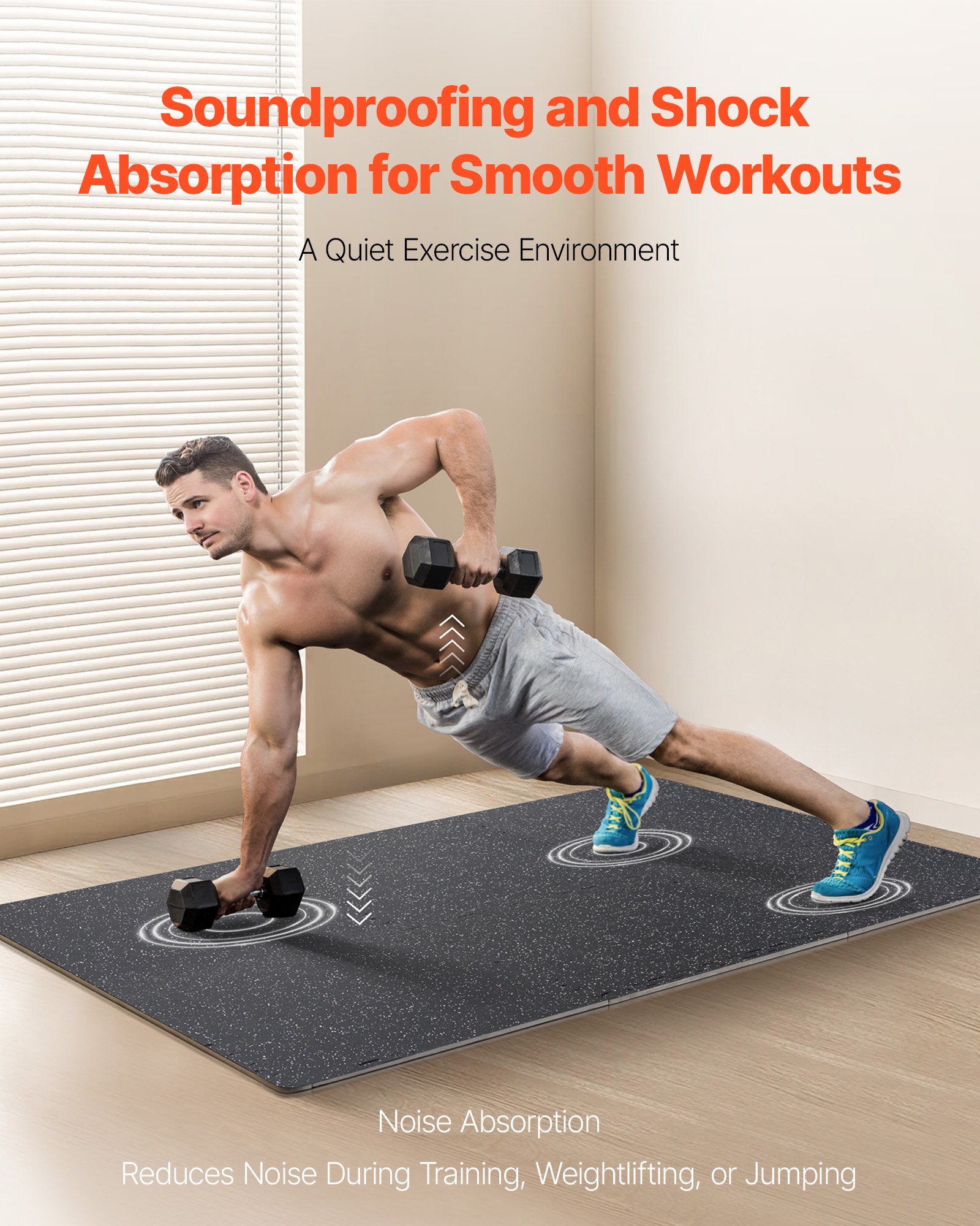 VEVOR 0.56 Inch Thick Gym Floor Mats, 6 Tiles Rubber Top with EVA Foam, 25" x 25" Gym Flooring Workout Mats with 25 sq.ft Coverage, Interlocking Puzzle Gym Mats for Gym, Home, Garage, Black & White
