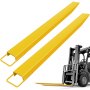 yellow VEVOR pallet fork extension with forklift in background.