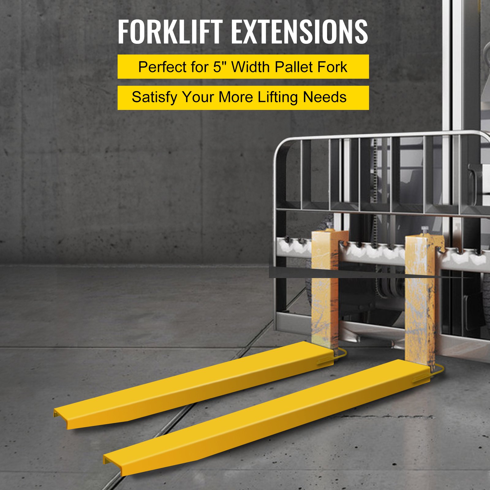 VEVOR Pallet Fork Extension 84 Inch Length 5.8 Inch Width, Heavy Duty Alloy Steel Fork Extensions for forklifts, 1 Pair Forklift Extension, Yellow
