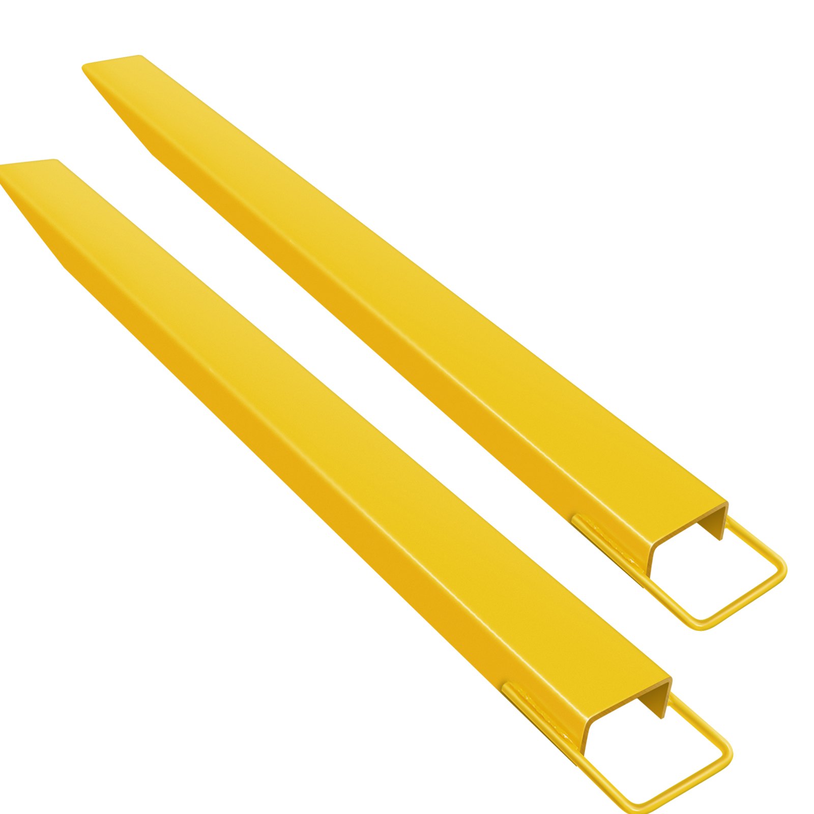 yellow VEVOR pallet fork extension set with hooks for lifting and material handling.