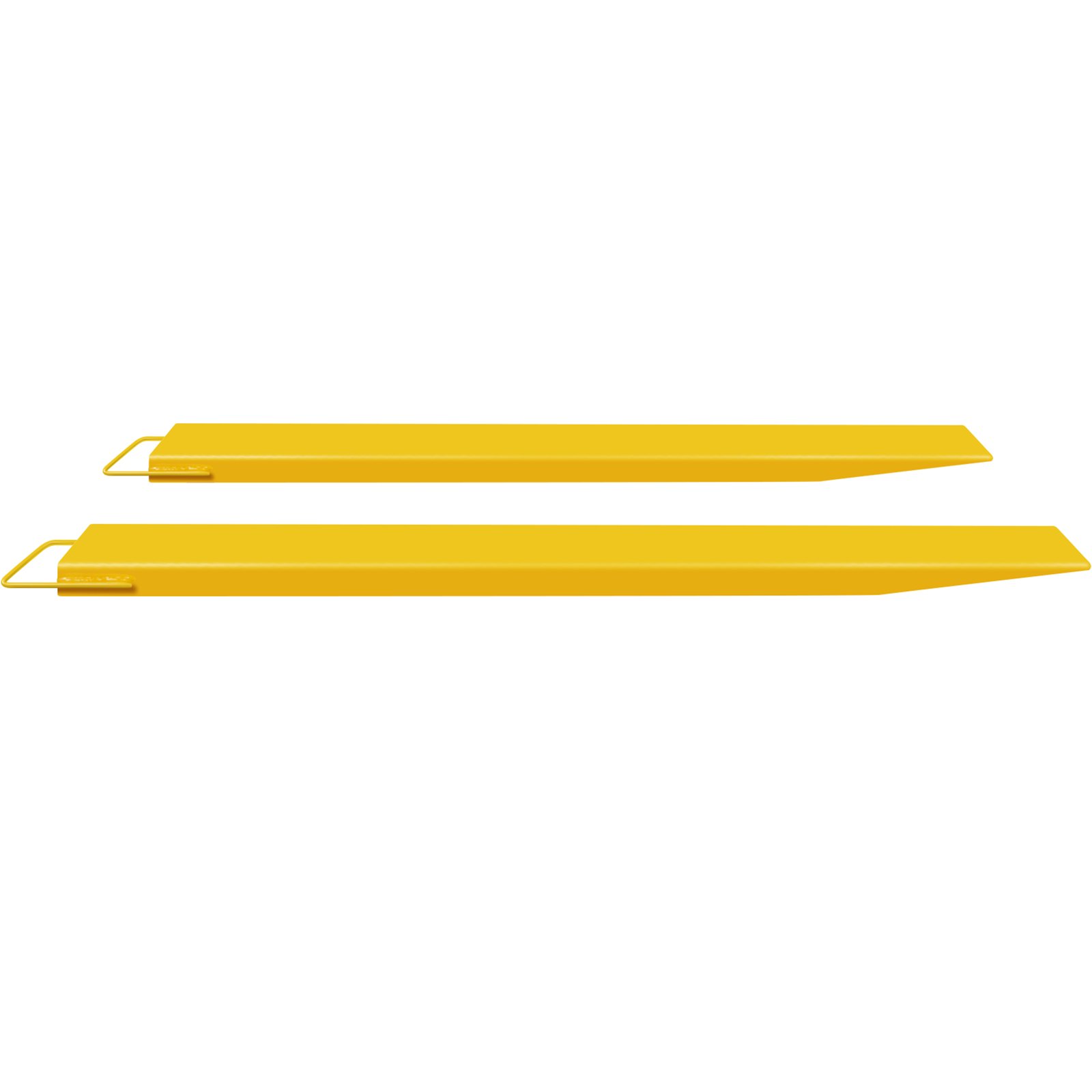 yellow VEVOR pallet fork extension, side by side with pointed ends.