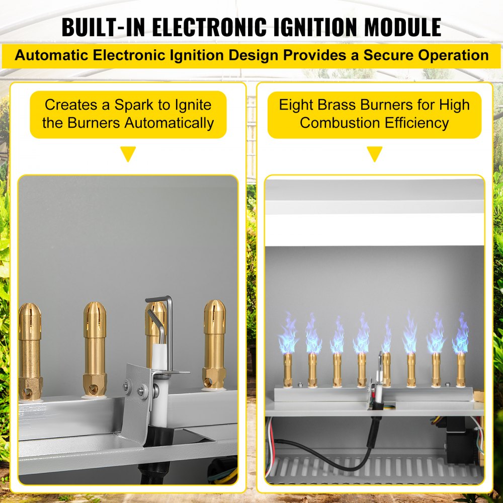 VEVOR CO2 Burner, 8 Brass Burner CO2 Generator for Plant, Natural Gas NG Carbon Dioxide Generator Burner, 25080 BTU/Hr, Built-In Electronic Ignition, for Greenhouse Green Tent Hydroponic Grow Room