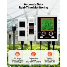 VEVOR Carbon Dioxide Monitoring Controller, Dual Outlets Carbon Dioxide Controller, CO2 Meter Monitor Day and Night Detection Feature, NDIR CO2 Sensor for Green House, Laboratories, Classrooms, Home