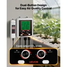 VEVOR Carbon Dioxide Monitoring Controller, Dual Outlets Carbon Dioxide Controller, CO2 Meter Monitor Day and Night Detection Feature, NDIR CO2 Sensor for Green House, Laboratories, Classrooms, Home