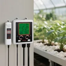 VEVOR Carbon Dioxide Monitoring Controller, Dual Outlets Carbon Dioxide Controller, CO2 Meter Monitor Day and Night Detection Feature, NDIR CO2 Sensor for Green House, Laboratories, Classrooms, Home