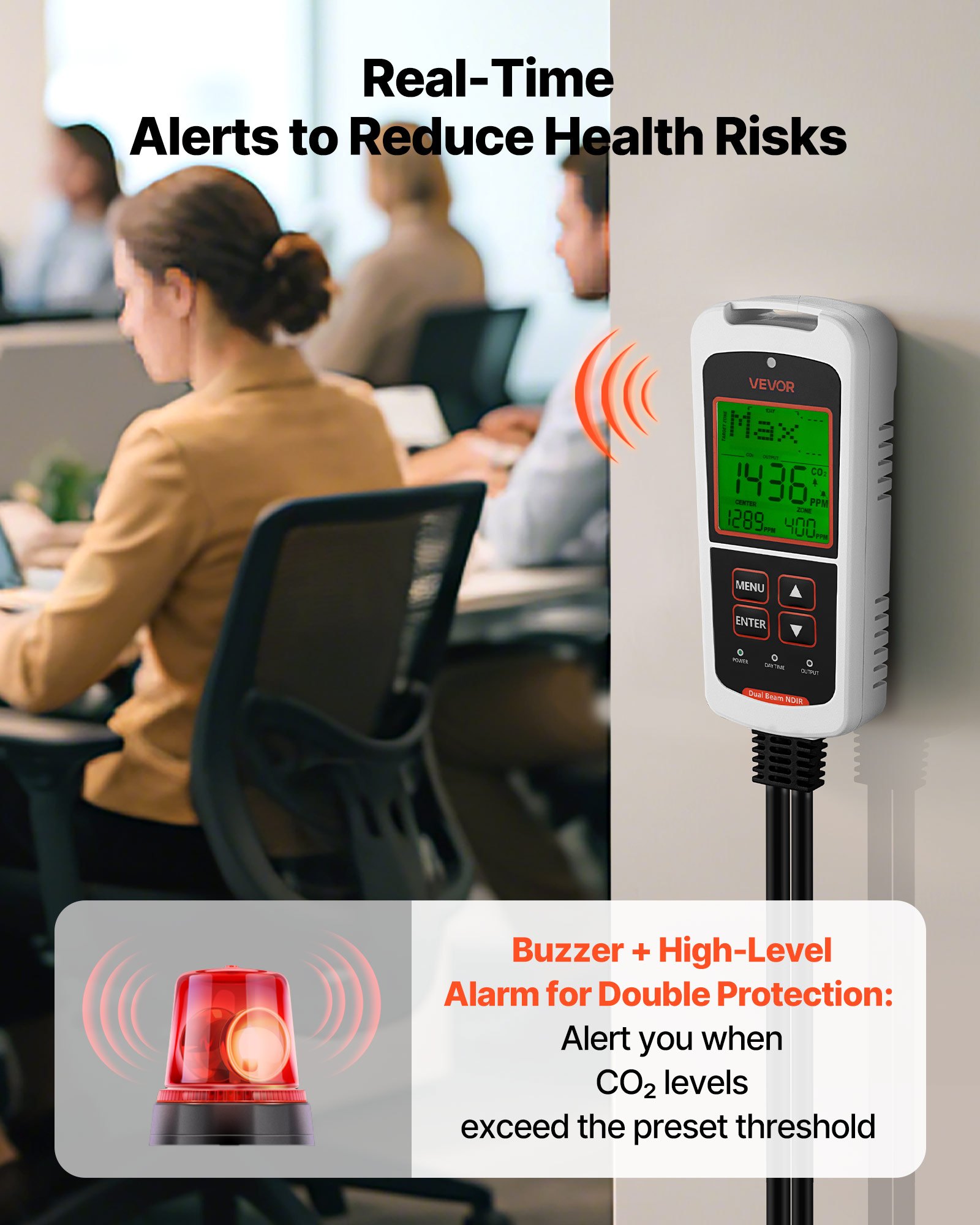 VEVOR Carbon Dioxide Monitoring Controller, Dual Outlets CO2 Monitor & Controller, Carbon Dioxide Sensor Day and Night Detection Feature, NDIR CO2 Sensor for Greenhouse, Laboratories, Classrooms, Home