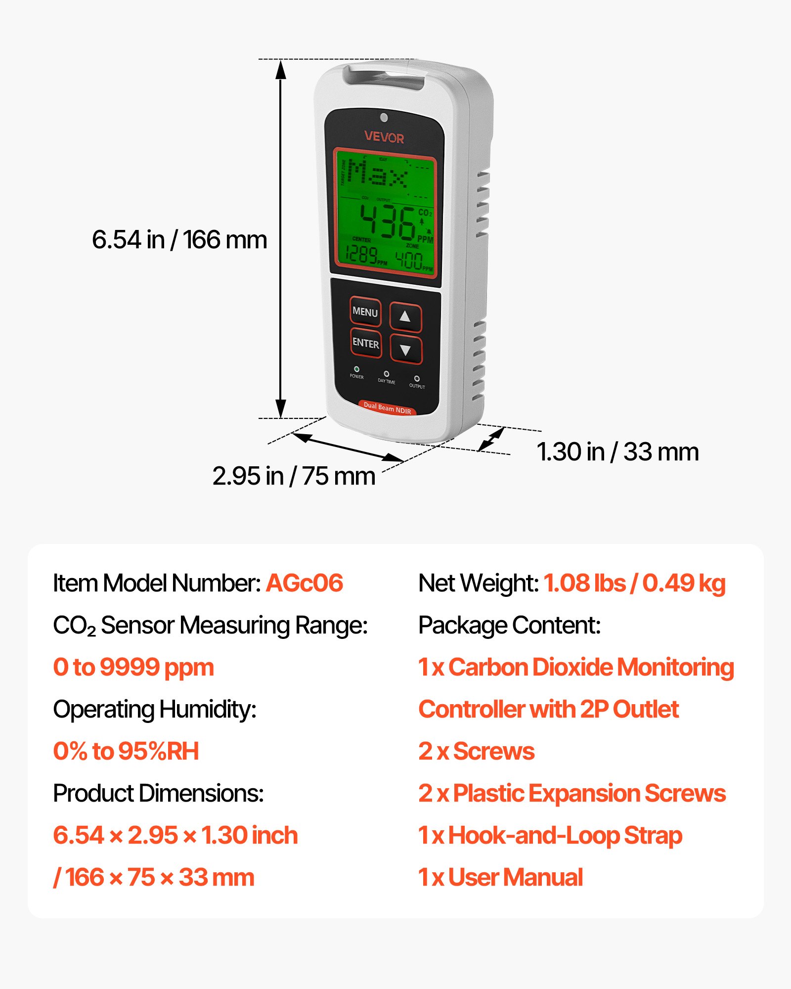 VEVOR Carbon Dioxide Monitoring Controller, Dual Outlets CO2 Monitor & Controller, Carbon Dioxide Sensor Day and Night Detection Feature, NDIR CO2 Sensor for Greenhouse, Laboratories, Classrooms, Home