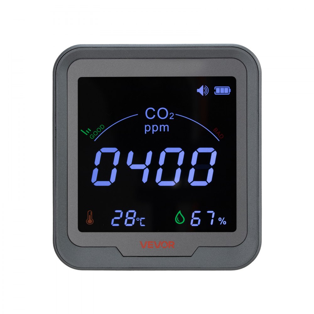 VEVOR Carbon Dioxide Monitor, CO2 Controller with Temperature and Humidity Display, NDIR Sensor, Carbon Dioxide Detector for Bedside, Home, Office, Car, Lightweight & Portable