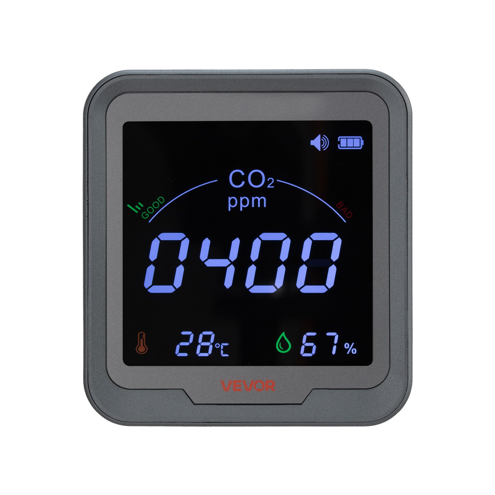 VEVOR Carbon Dioxide Monitor, CO2 Controller with Temperature and Humidity Display, NDIR Sensor, Carbon Dioxide Detector for Bedside, Home, Office, Car, Lightweight & Portable