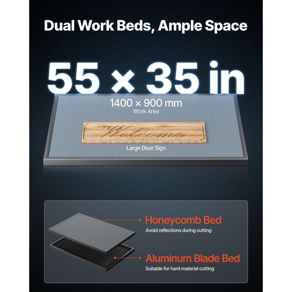 VEVOR 130W CO2 Laser Engraver, 1400 x 900 mm, CO2 Laser Engraver Cutter Machine with Water Chiller, 2 Way Pass Air Assist, 1200 mm/s Speed, Autofocus Engraving Cutting Machine, for Wood Acrylic Glass