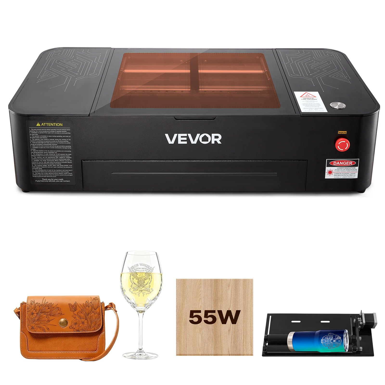 VEVOR 55W CO2 Laser Engraver, 500 x 300 mm, Desktop CO2 Laser Engraver and Cutter Machine with 16MP Camera, Water Pump, Rotary Axis, Compatible with LightBurn CorelDRAW RDWorks, for Wood Acrylic Glass