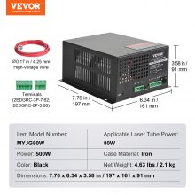 VEVOR CO2 -laservirtalähde 80 W:n laserputkilaserkaiverreille ja -leikkureille