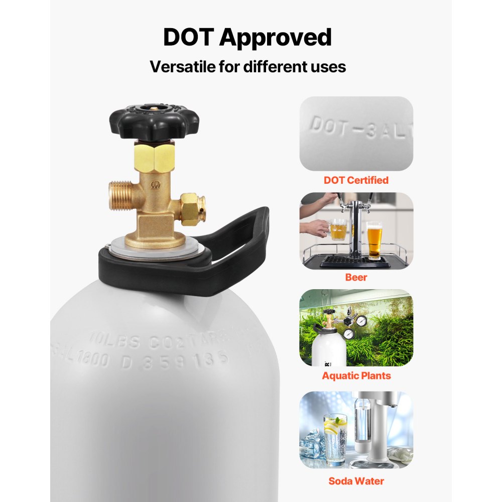 VEVOR CO2 Tank, 10 lbs New Aluminum Alloy Cylinder, CO2 Air Tank with Light Spray Coating, CGA320 Valve, Handle & Adjustable Pressure, DOT Approved Cylinder for Draft Beer Dispensing and Soda Maker