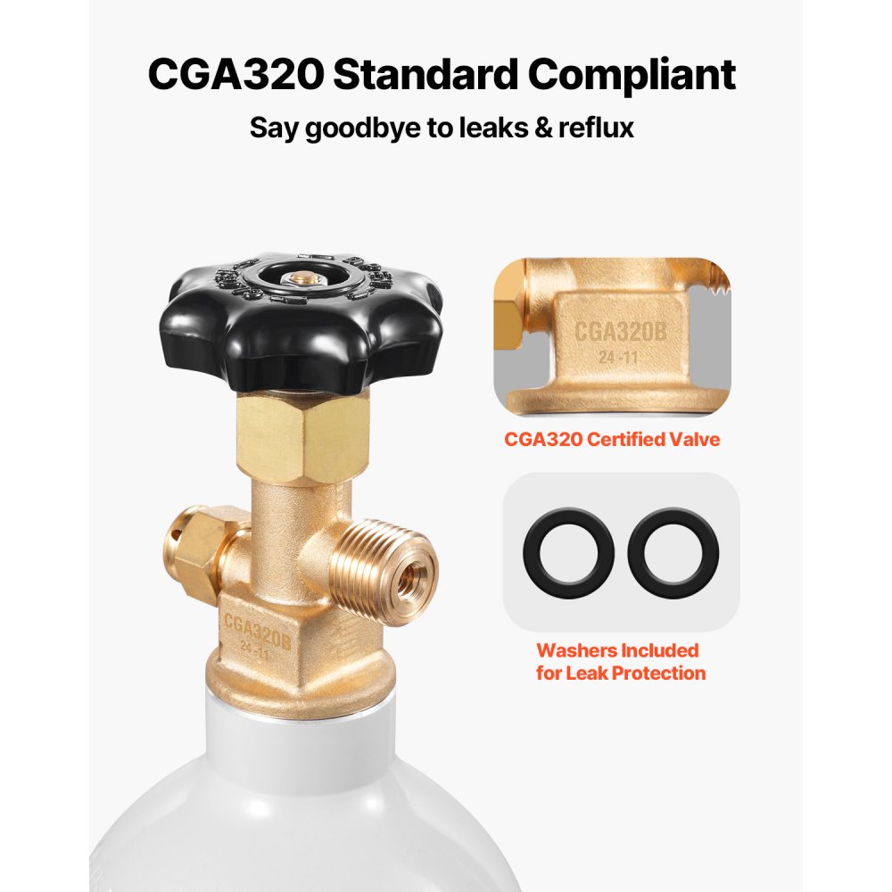 VEVOR CO2 Tank, 2.5 lbs New Aluminum Alloy Cylinder, CO2 Air Tank with Light Gray Spray Coating, CGA320 Valve & Adjustable Pressure, DOT Approved Cylinder for Draft Beer Dispensing and Soda Maker