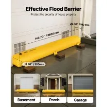 VEVOR Flood Barrier, 3.66 m Length x 51 cm Height Sandbag Alternative, Water Barrier for Flooding with Great Waterproof Effect, Reusable PVC Water Diversion Tubes, Flood Barriers for Home, Door, Garage