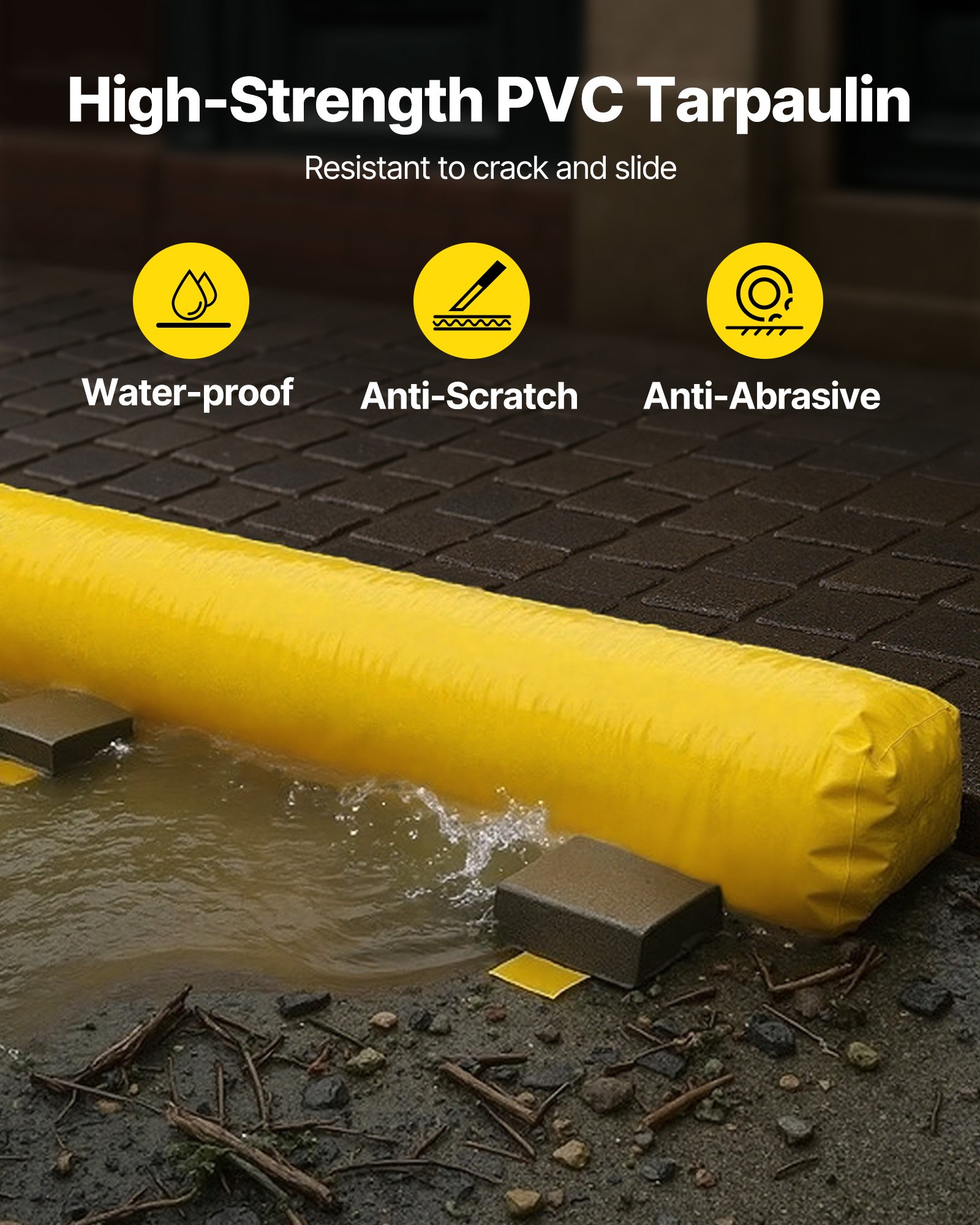 VEVOR Flood Barrier, 12 ft Length x 12 in Height Sandbag Alternative, Water Barrier for Flooding with Great Waterproof Effect, Reusable PVC Water Diversion Tubes, Flood Barriers for Home, Door, Garage